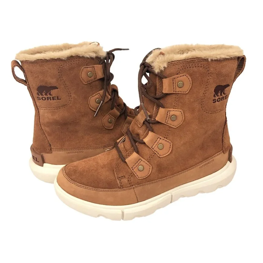 New NoBox Sorel Explorer II Joan Faux Fur Waterproof Boots Brown Suede Leather 7
